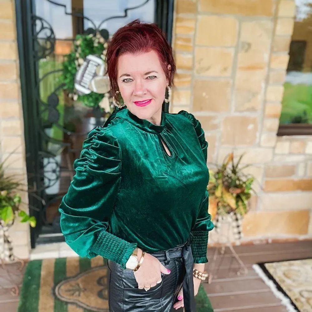 Green Velvet High Neck Blouse - Picture 4 of 4